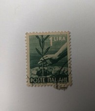 Poste Italiane Francobollo 1 Lira Del 1945 Usato `mano Che Pianta un ulivo`.