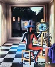 MARK KOSTABI - THE VISIONARY 50X40 cm Fine Art su Cartoncino Tributo a Magritte 