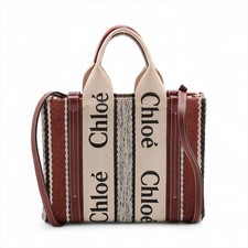 Borsa a mano Chloe legnosa piccola tela x pelle 2 vie marrone