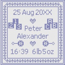 Punto Croce Nascita Kit Campione O Motivo Da Florashell - Blu Quadrato