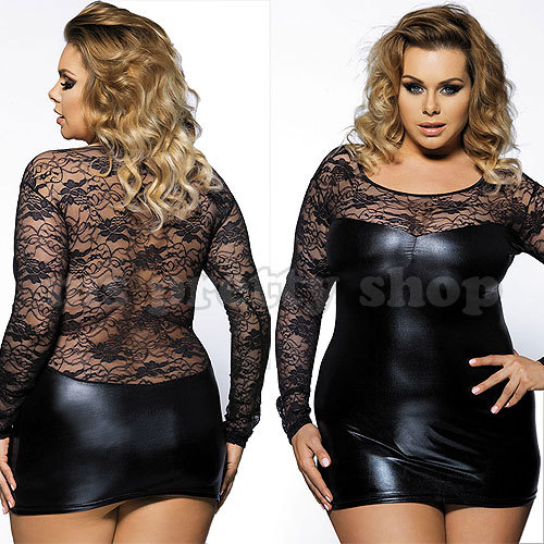 Abito nero ecopelle pizzo - , mini