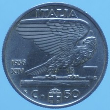 VITTORIO EMANUELE III 50 CENTESIMI 1936 IMPERO NICHEL MONETA COIN NUMISMATICA