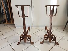 Coppia di Antichi Alari in ferro battuto forgiato per camino