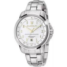 Orologio Maserati Successo uomo R8853121001 Acciaio Bianco Numeri oro Data 44 mm