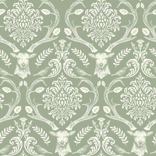 Carta Da Parati Arthouse Stag Damascata Foglie Uccelli Bosco Verde Salvia 923706