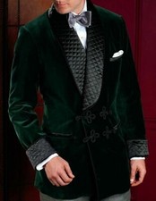Men Smoking Jacket Green