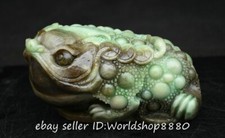 Statua scultura animale rospo seduto intaglio giada naturale Dushan cinese antica 5,2"