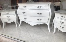 COMO' + 2 COMODINI BOMBATO BIANCO E TORTORA CONSUMATO SHABBY CAMERA LETTO