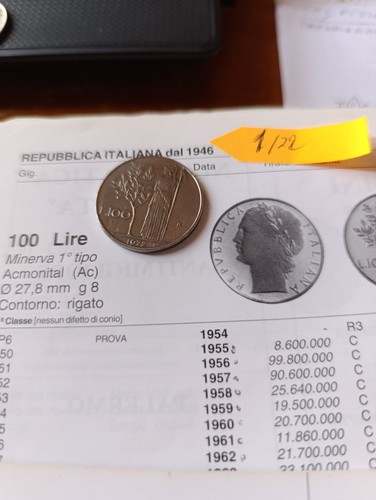 Moneta 100 lire del - da, 1972.