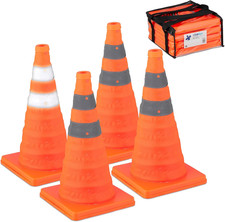 Coni Stradali Segnaletici, Set 4 Birilli Pieghevoli Con Strisce Riflettenti 45X2