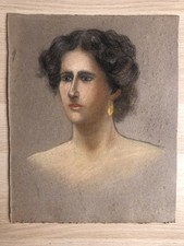 Quadro antico -Ritratto Di Donna- realizzato a pastello su carta