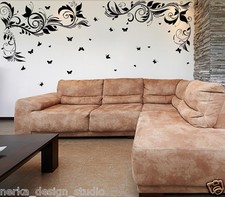 ADESIVO DA PARETE Angolo Fiore Swirl Con Farfalle DA PARETE, DECALCOMANIA S53