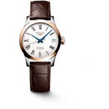 Orologio Longines Donna Record Automatico Quadrante Bianco Opaco Cinturino Marrone L23205112