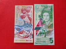 Coppia banconote in polimero Caraibi Orientali 2 + 5 Dollari 2021 - 2023 Fds