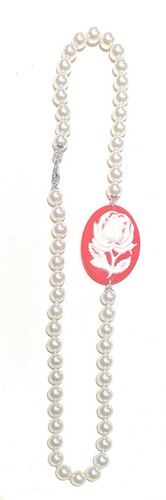 Collana perle cameo - perle, rosso