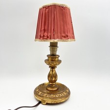 Lampada antica da tavolo vintage Abatjour foglia oro Lume in legno con paralume