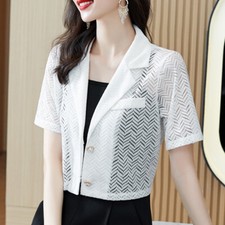 Donna Sole Protezione Cappotto Traforato Pizzo Giacca Blazer Estivo Manica Corta