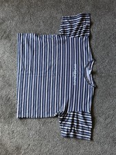 T-shirt vintage anni 90 Guess USA a righe boxy cropped rosa viola tela - taglia L