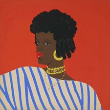 Stampa Pouchoir Giovanni MESCHINI "Donna Africana in Rosso" primi 900 Cartolina