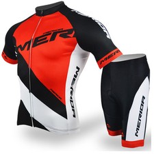 Merida Kit Ciclismo Uomo Maglia Ciclismo Riflettente e Pantaloncini Imbottiti Set Rosso