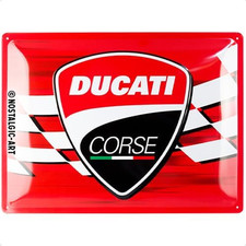 Targa Retrò, 30 X 40 Cm, Ducati Corse – Logo Racing Flag – Idee Regalo per Biker
