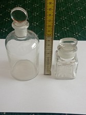 2x Vintage Bottiglia Farmacia Vetro Cristallo (NO Lalique Baccarat Daum Murano)