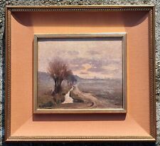 Mario Albano ( Torino 1896 - 1968 ). Tramonto 1952 , olio su cartone cm 20 x 24