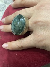 anello vintage con cabochon in agata muschiata ottone ed argento