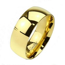 Solid Titanium Men's Gold Plated 8mm Plain Polished Band Ring Comfort Fit