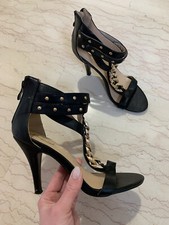 SANDALI NERI ECOPELLE CATENA TACCO SPILLO 10 CM DONNA EU 37