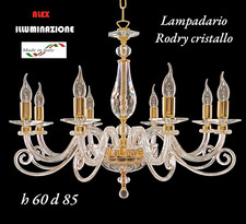 LAMPADARIO CRISTALLO 8 LUCI RODRY ORO SOSPENSIONE ARTIGIANALE ITALIANO 