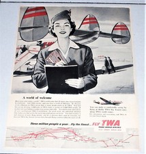 Pubblicita' Fly TWA TRANS WORLD AIRLINES Aerei anni 50 clipping 24x33 - 12