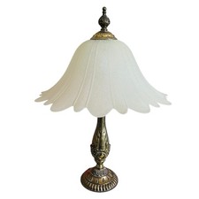 Lampada da tavolo vintage ottone luce + paralume fiori vetro oro beige maculato funzionante
