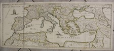 MAR MEDITERRANEO 1671 PERRE DU VAL GRANDE INSOLITA ANTICA MAPPA ORIGINALE 2 FOGLI