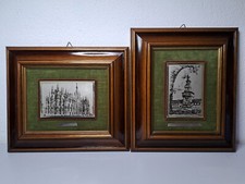 ENZO WENK MILANO DUOMO CASTELLO COPPIA QUADRI LASTRA ARGENTO INCISO VINTAGE