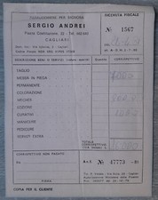 Ricevuta Parrucchiere Barbiere Antica 1981 Cagliari Sardegna