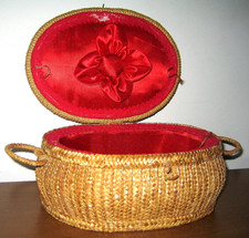 SCATOLA di VIMINI cn manici Cestino contenitore portagioie vintage da collezione