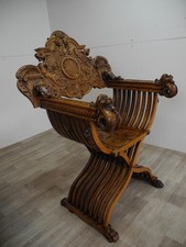 Antica sedia a forbice Italia rinascimentale poltrona Savonarola noce 1880/609 circa