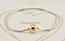 Nuovo Autentico Bracciale Pandora Essenza Bicolore 14K Chiusura Oro Massiccio 586003-18cm