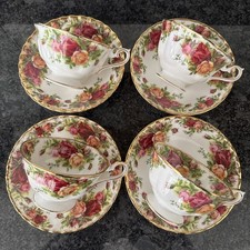 Royal Albert Old Country Roses 4 tazze e piattini peonia ottime condizioni