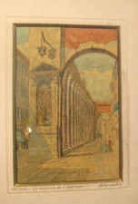Ludovico Lambertini.  Acquerello su carta - Milano, le Colonne di San Lorenzo.