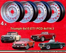 4 cerchi acciaio Triumph TR5 TR6 1967-76 6x15 ET1 4x114.3 steel wheel Stahlfelge