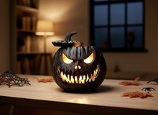 Zucca di Halloween Nera – Decorazione per Luce LED (Luce Non Inclusa)