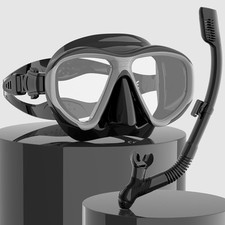 Findway Set Snorkeling Adulto,Snorkel Secco e Maschera, Anti-UV Temperato - Nero/Grigio