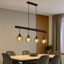 Lampada a Sospensione Lampada Wood Vetro Lampada da Cucina 4 Fiamma Nero Fumé