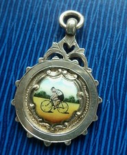 Argento Smalto Ciclismo Medaglia Portachiavi Vintage Sterling Marchiato Chester