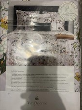 NUOVO lenzuolo piatto Yves Delorme Louise Amande King and Queen e 2 federe standard 