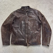 Giacca da corsa vintage uomo Schott pelle marrone biker cafe racer taglia 40