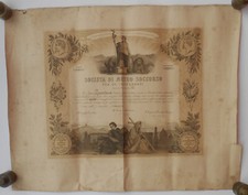 SOCIETA' DI MUTUO SOCCORSO FRA GL' INSEGNANTI TORINO DIPLOMA ATTESTATO 1882