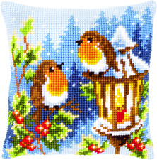 Kit Cuscino Punto Croce PETTIROSSI Alla Lanterna Set Ricamo Principianti Cuscini